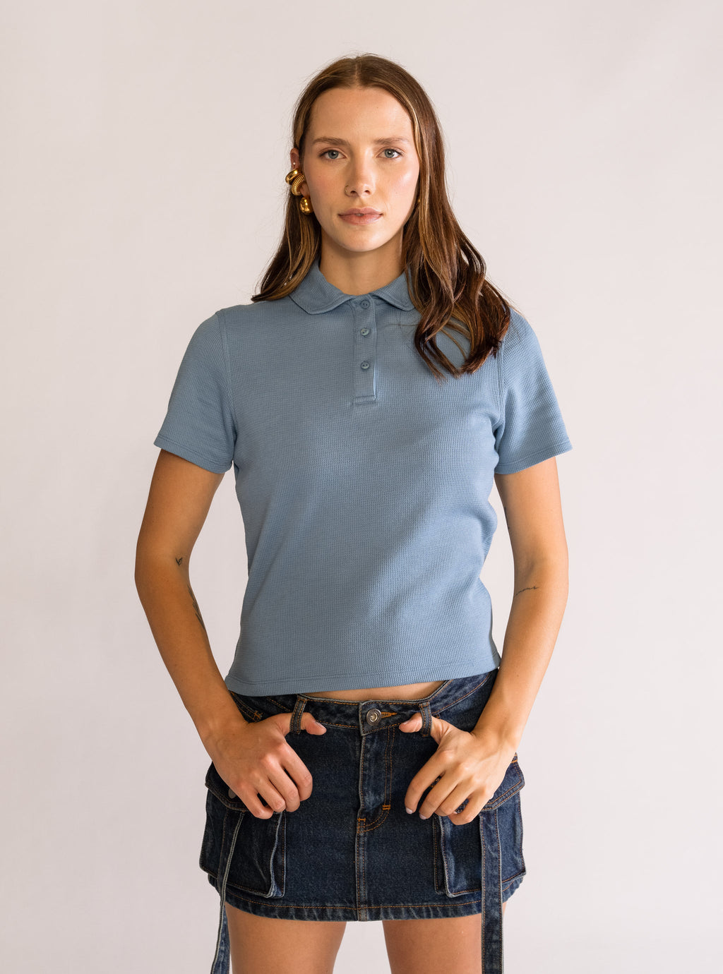 After Sunset Polo Blouse, Celeste